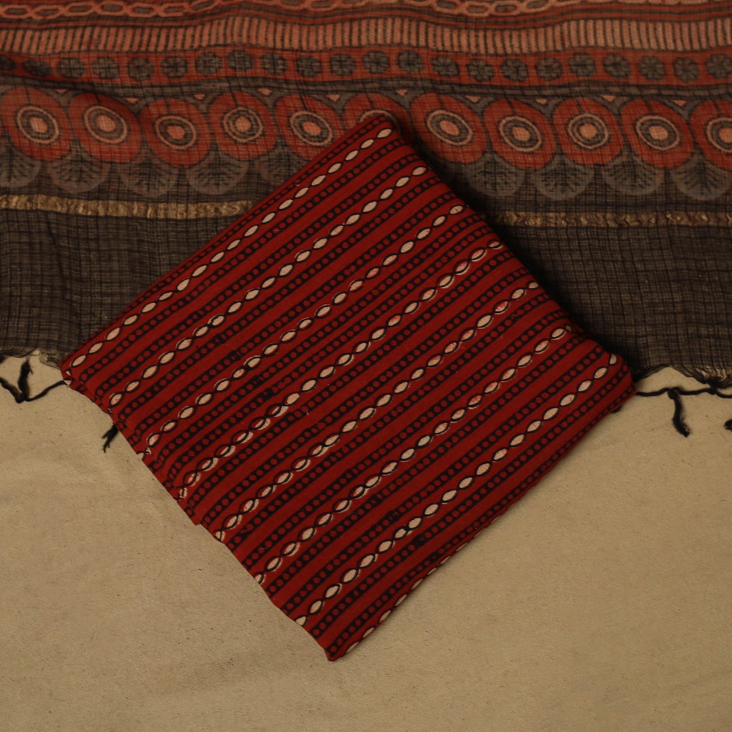Kutch hand natural dyed kota doria cotton 3pc unstitched