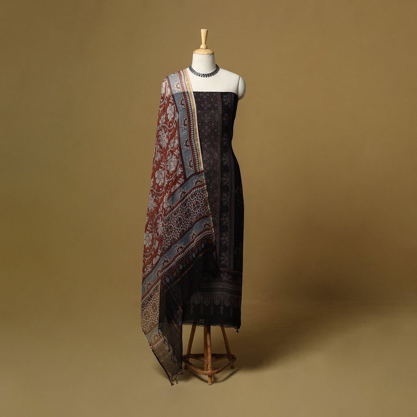 Kutch hand natural dyed kota doria cotton 3pc unstitched