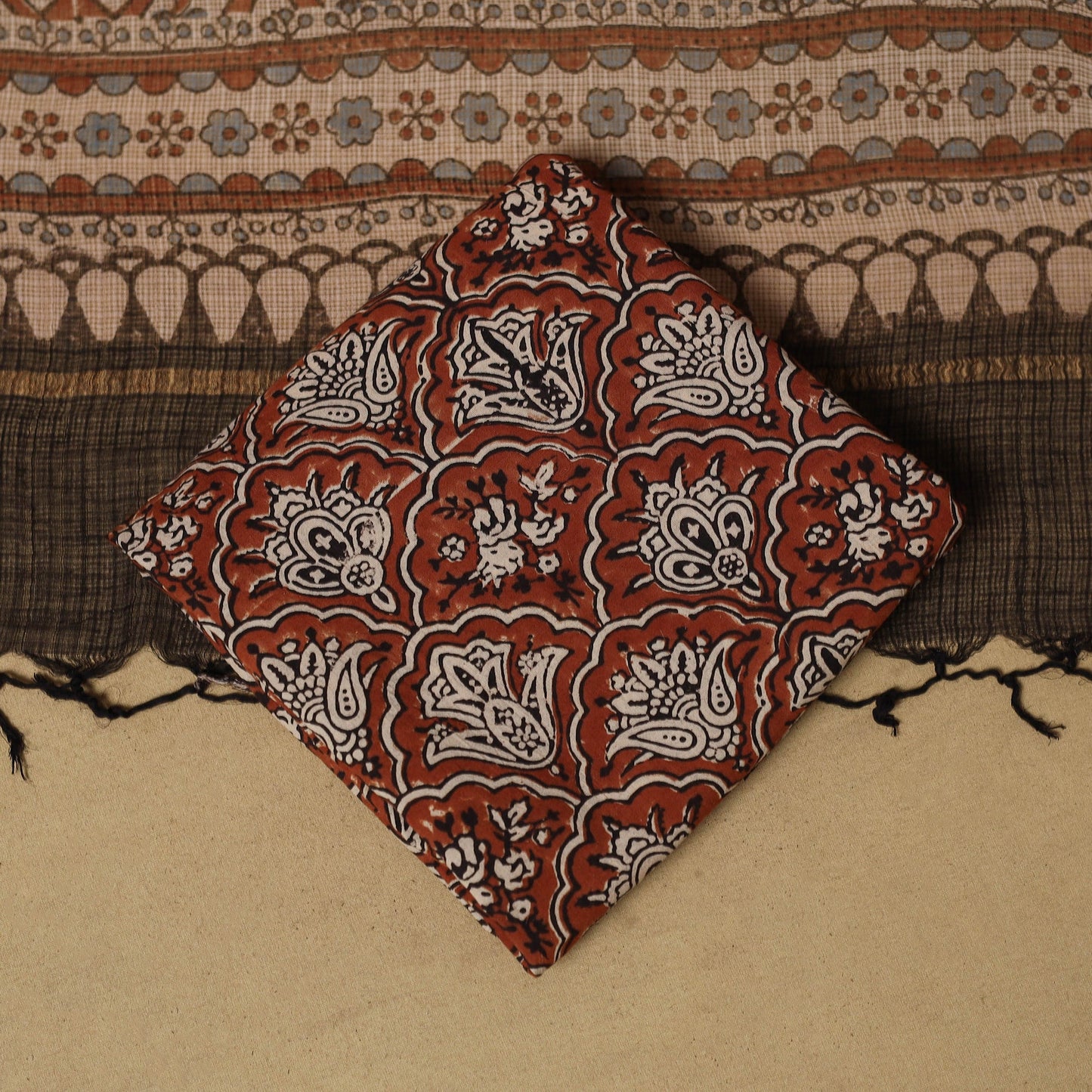 Kutch hand natural dyed kota doria cotton 3pc unstitched