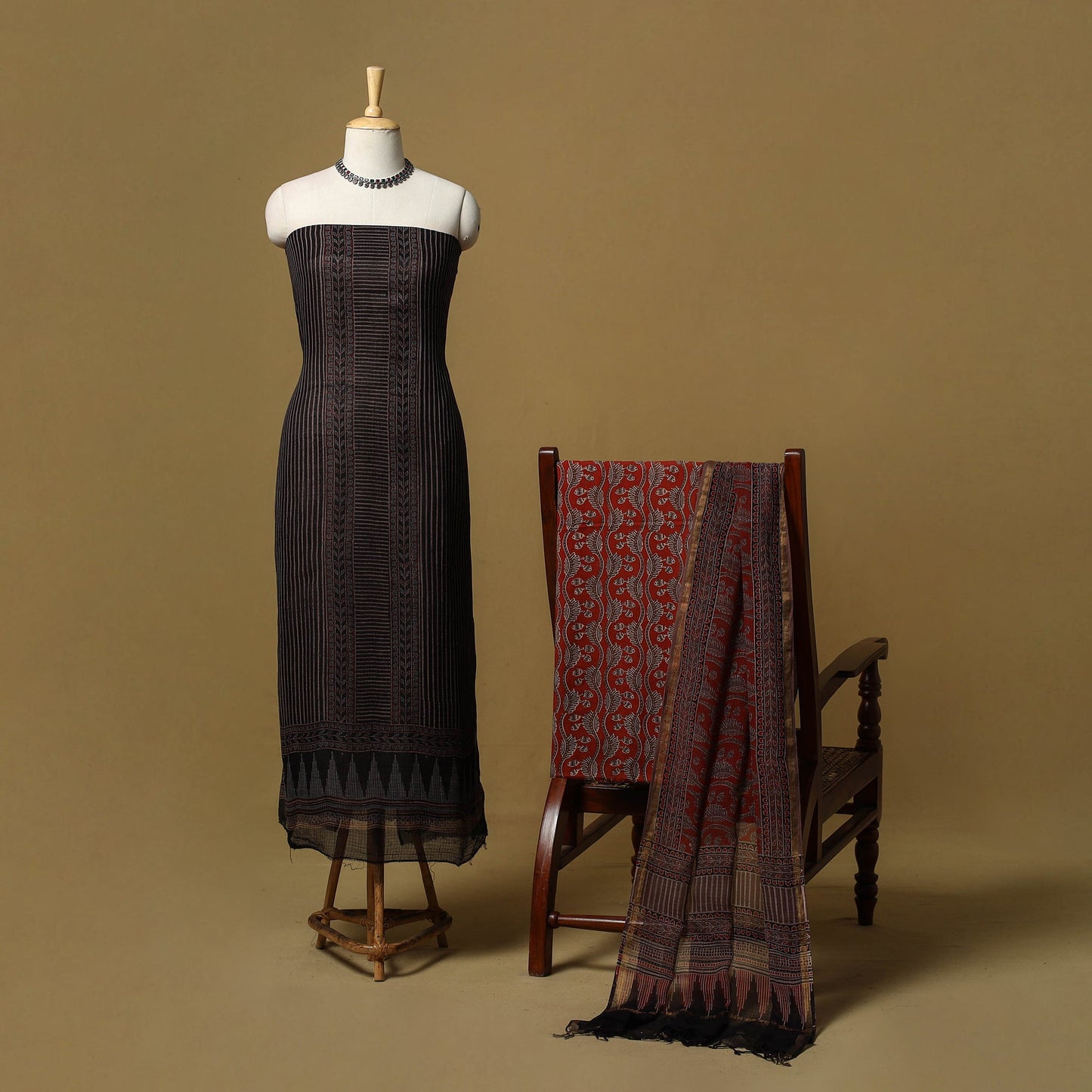 Kutch hand natural dyed kota doria cotton 3pc unstitched