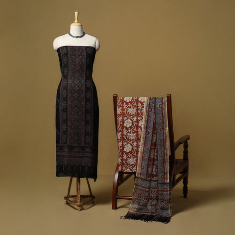 Kutch hand natural dyed kota doria cotton 3pc unstitched