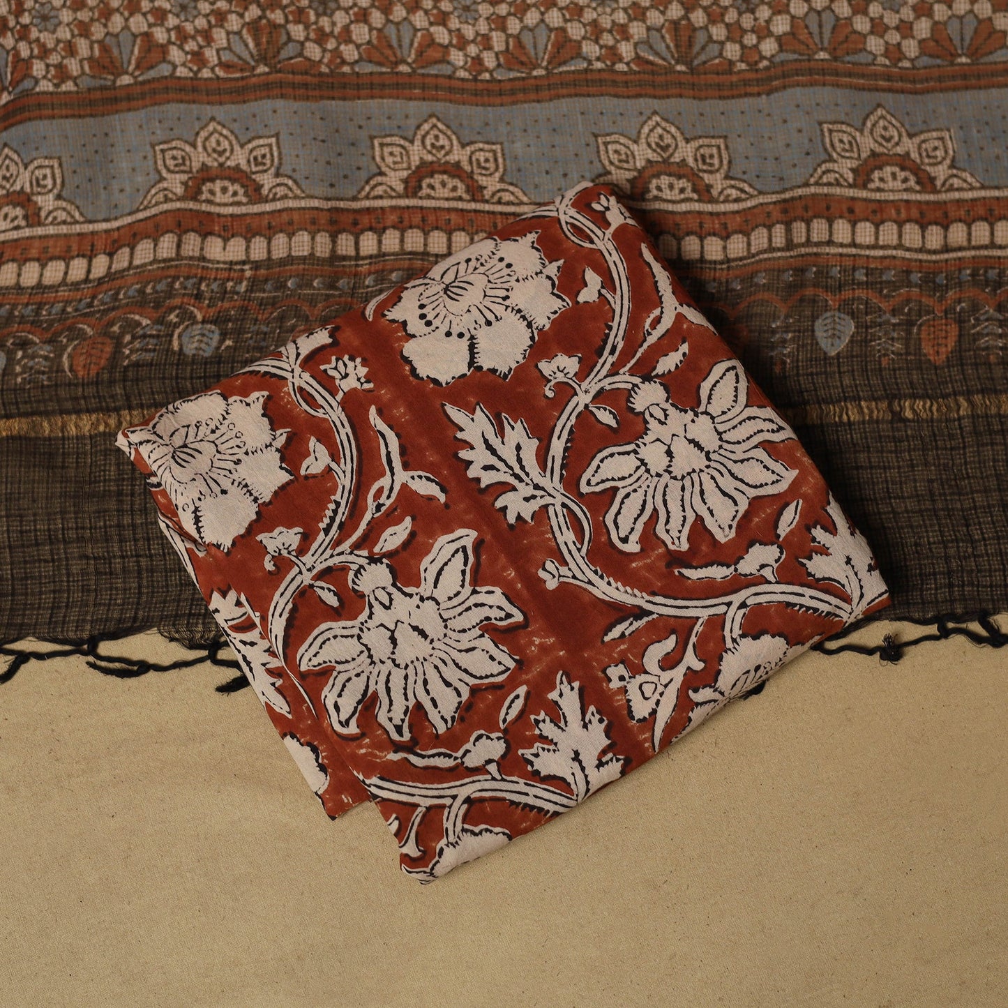 Kutch hand natural dyed kota doria cotton 3pc unstitched