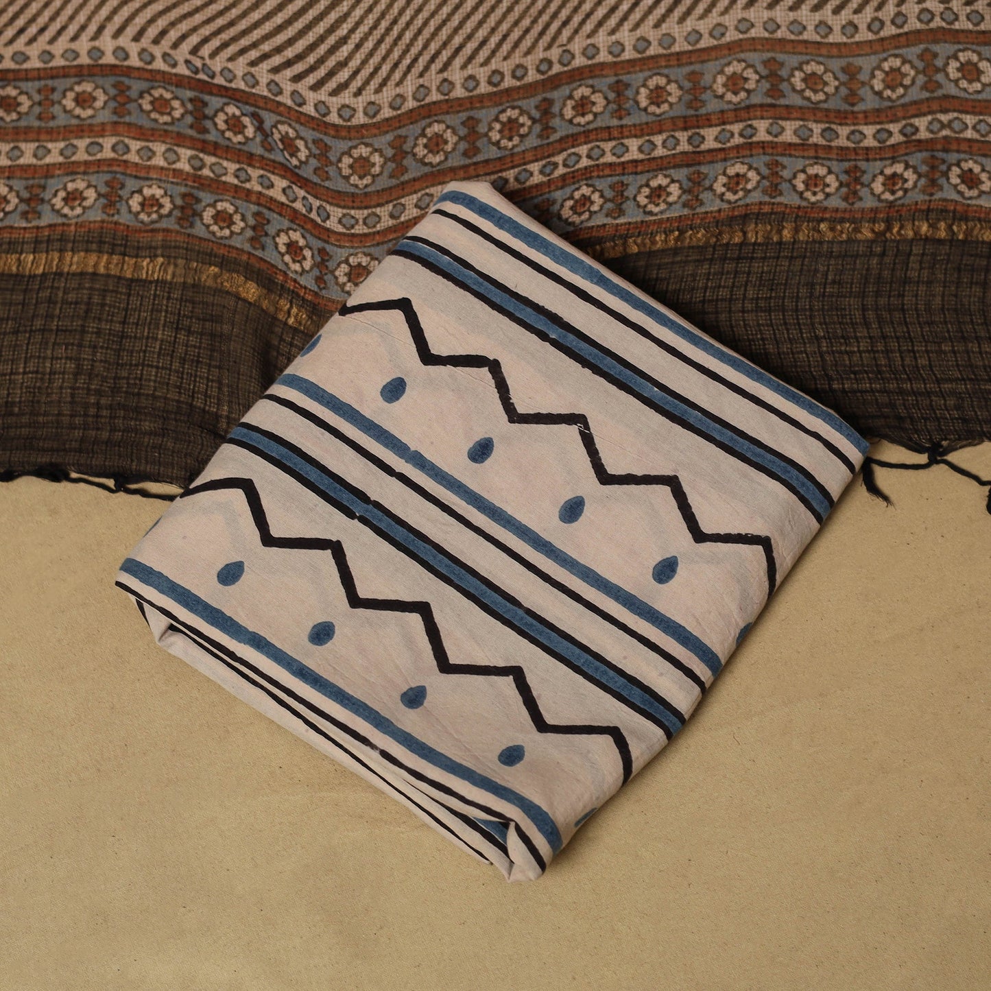 Kutch hand natural dyed kota doria cotton 3pc unstitched