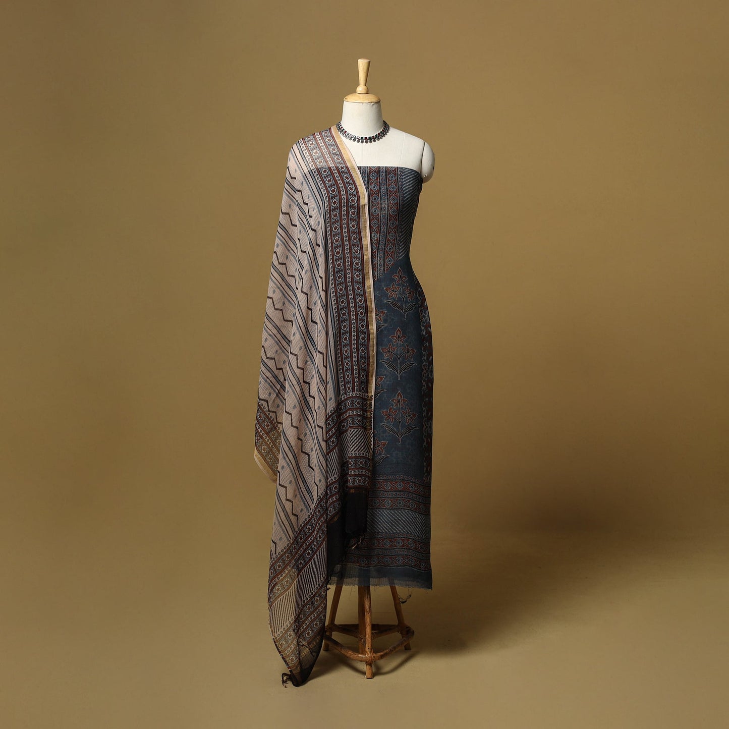 Kutch hand natural dyed kota doria cotton 3pc unstitched