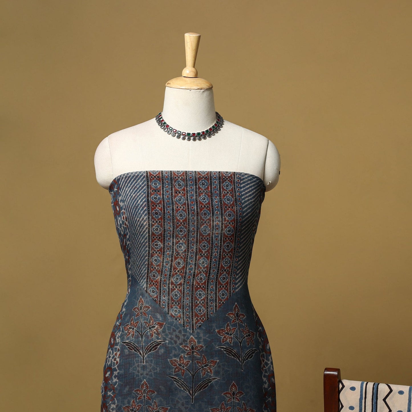 Kutch hand natural dyed kota doria cotton 3pc unstitched