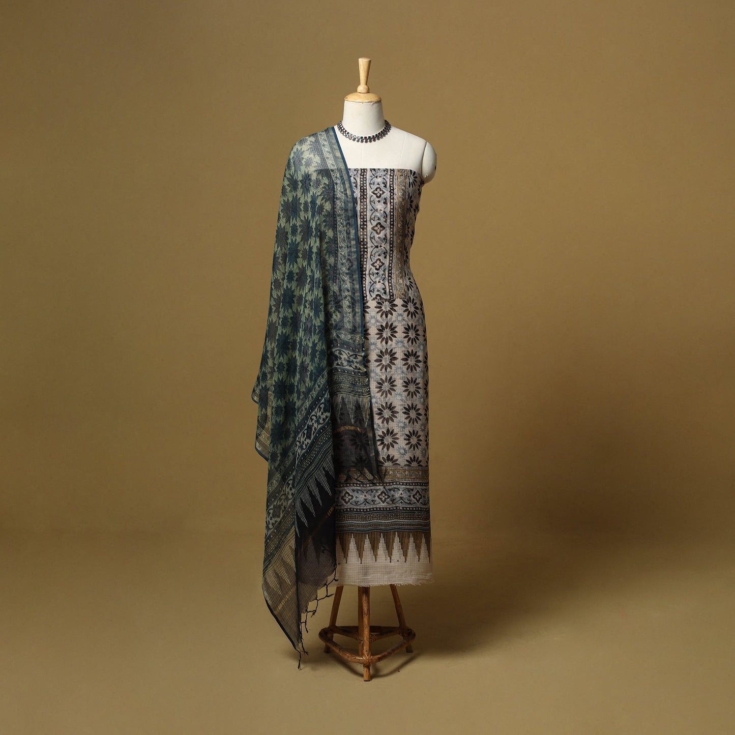 Kutch hand natural dyed kota doria cotton 3pc unstitched