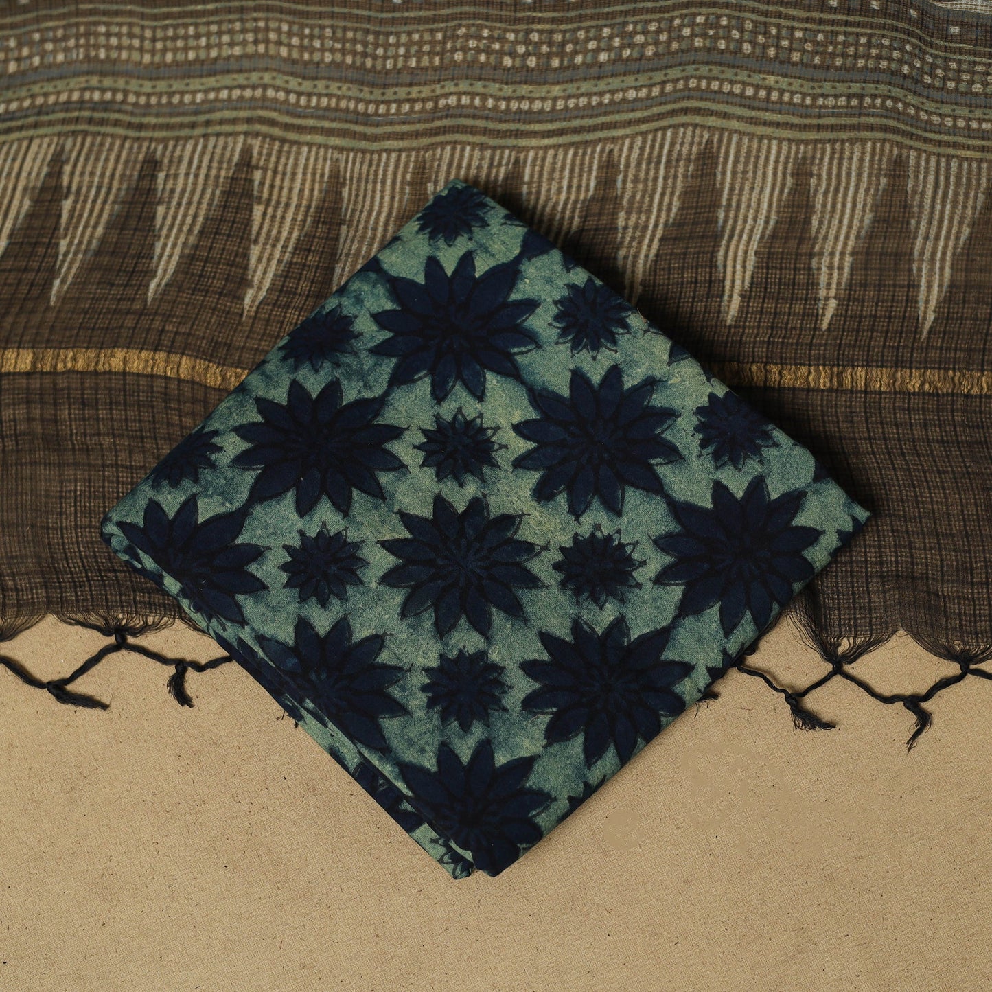 Kutch hand natural dyed kota doria cotton 3pc unstitched