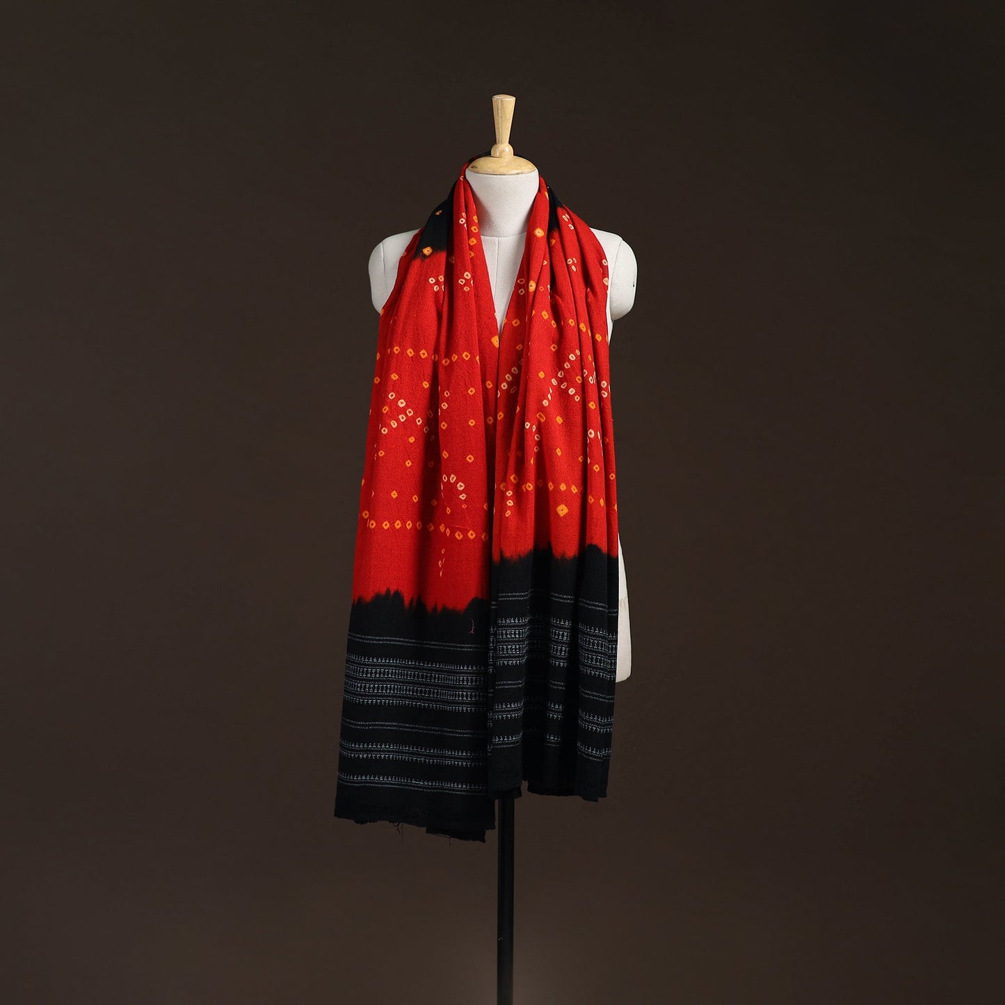 Kutch handwoven bandhani merino wool shawl 04 - handcrafted