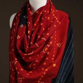 Kutch handwoven bandhani merino wool shawl 11 - handcrafted