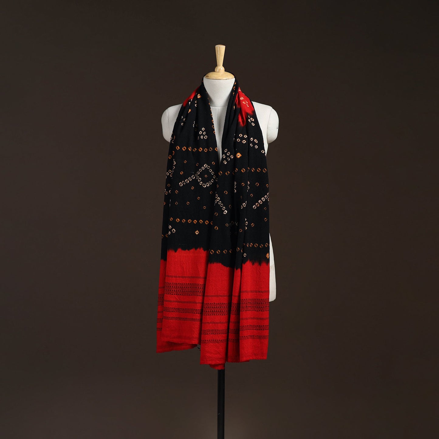 Kutch handwoven bandhani merino wool shawl 20 - handcrafted