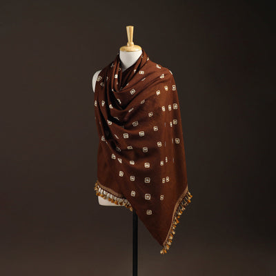 Kutch handwoven merino wool bandhani tie-dye shawl 129