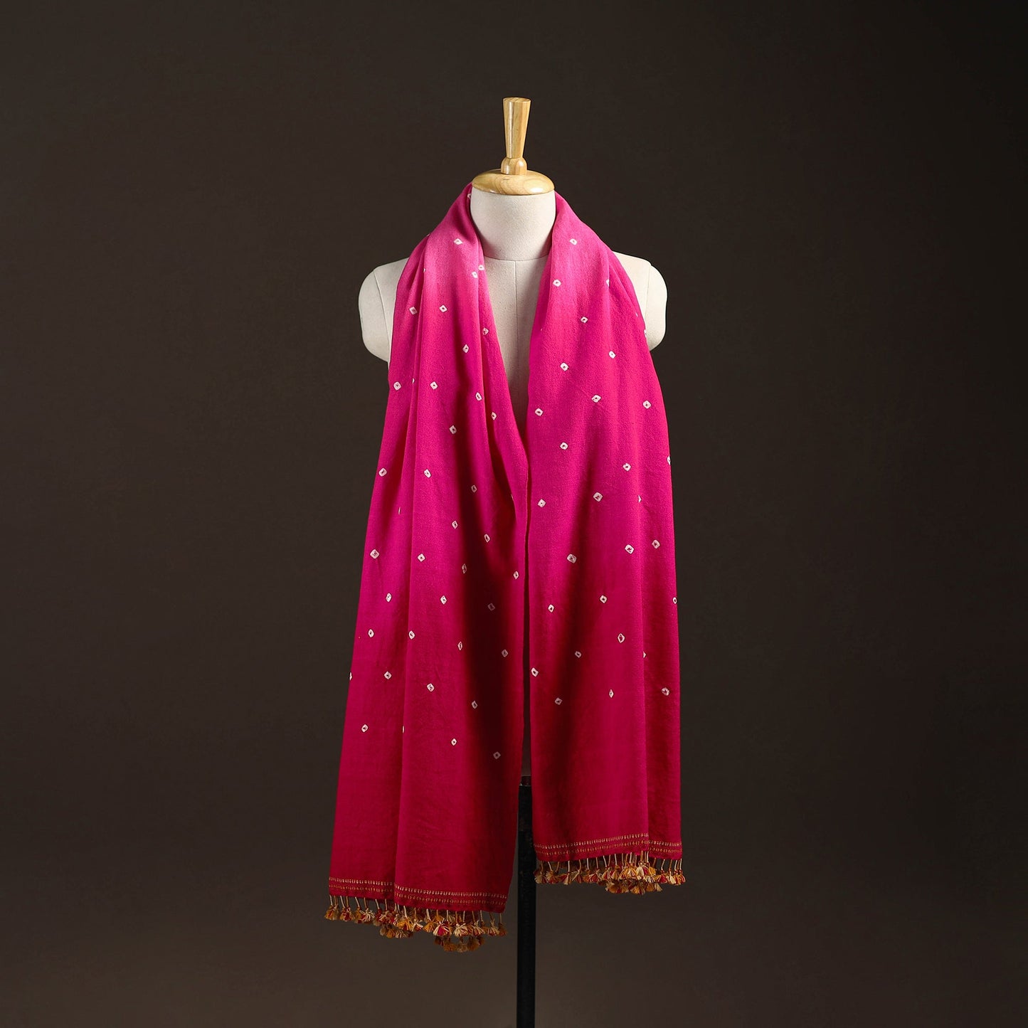 Kutch handwoven merino wool bandhani tie-dye shawl 134