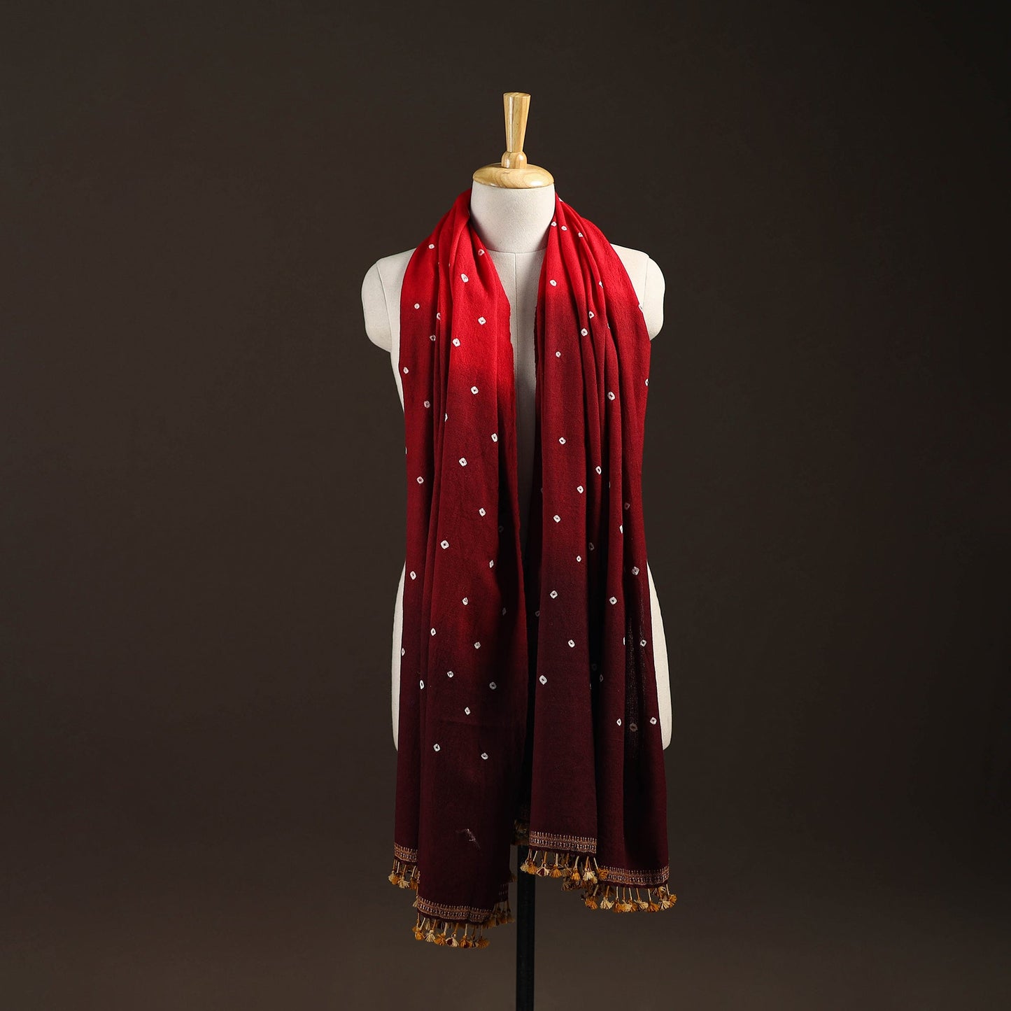 Kutch handwoven merino wool bandhani tie-dye shawl 138