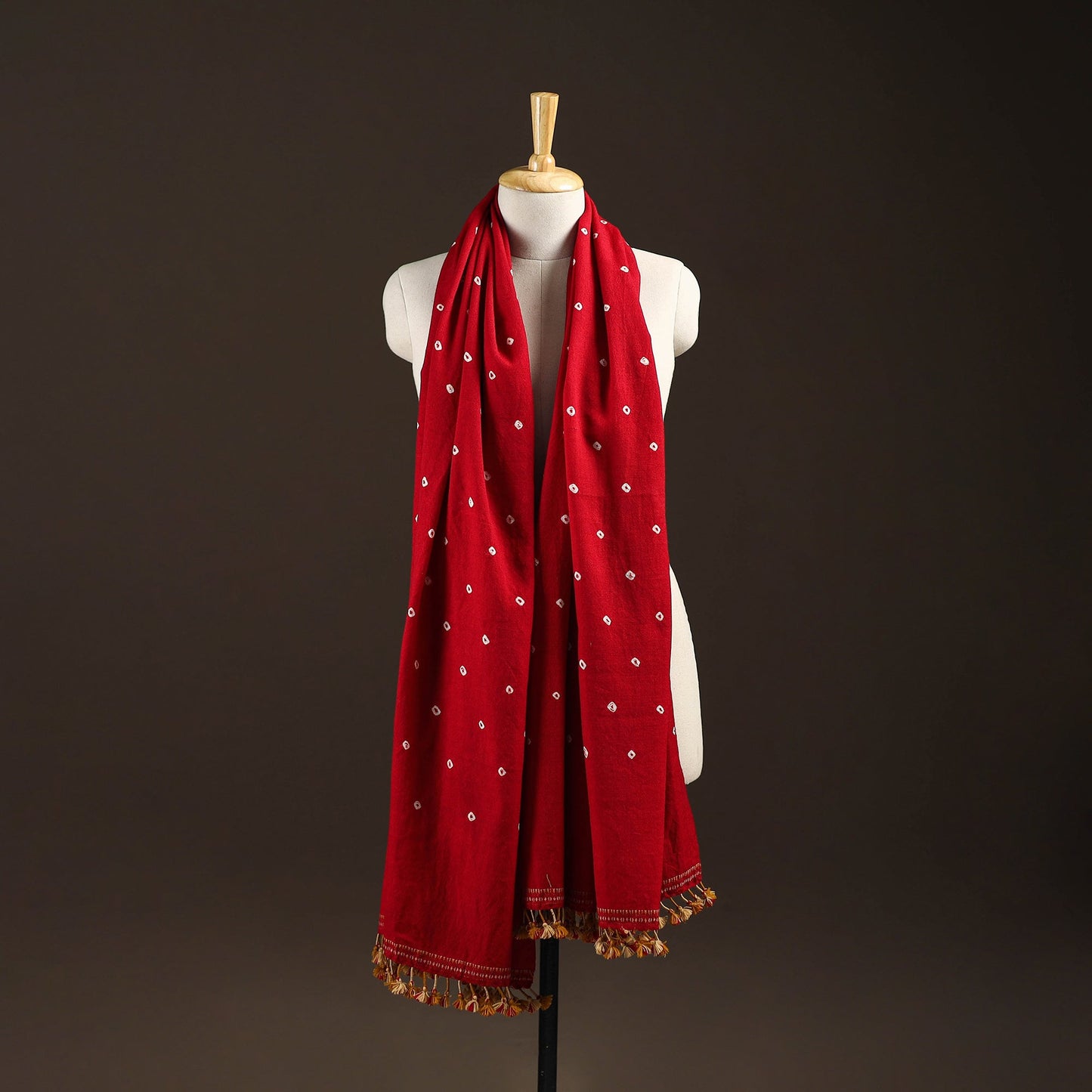 Kutch handwoven merino wool bandhani tie-dye shawl 86