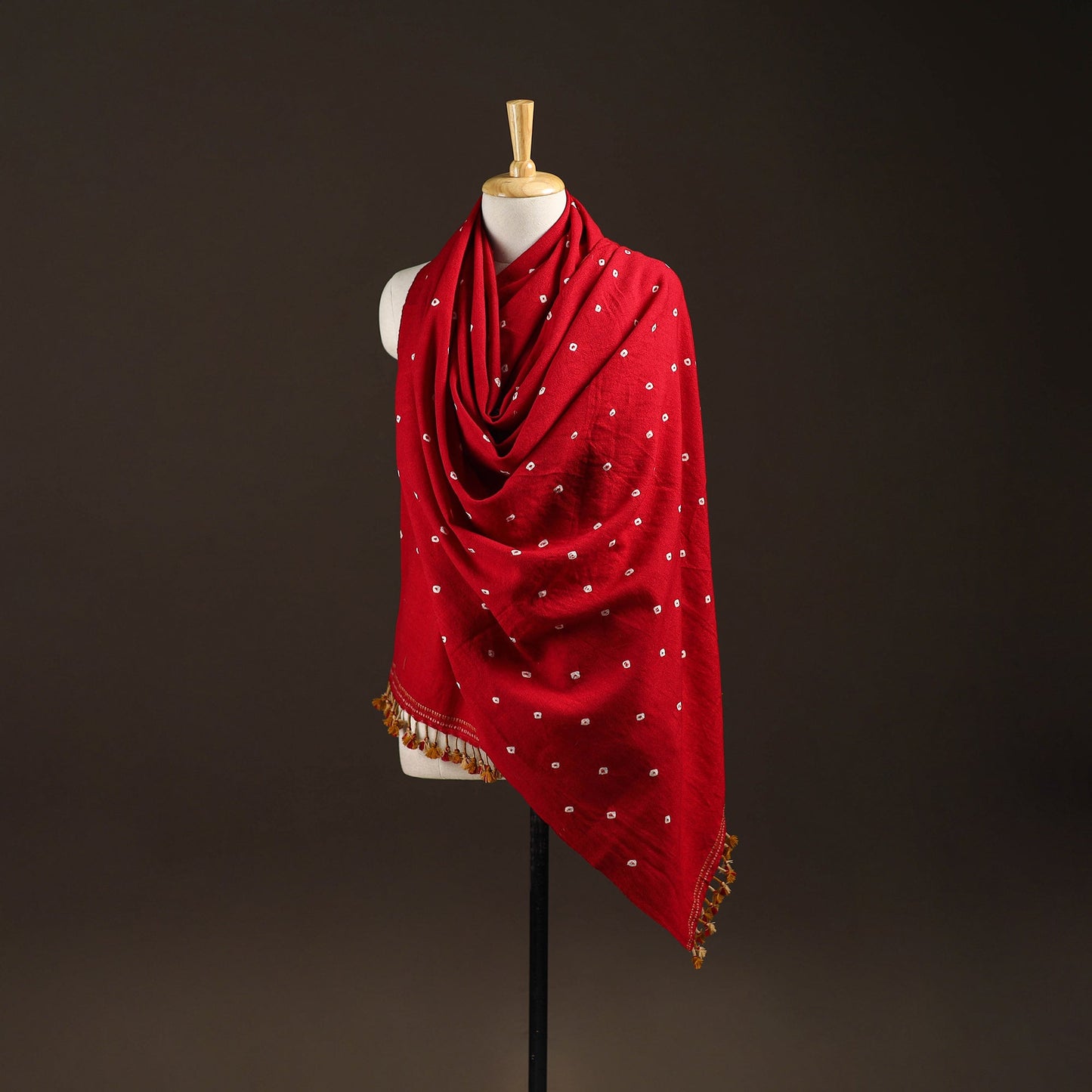 Kutch handwoven merino wool bandhani tie-dye shawl 86