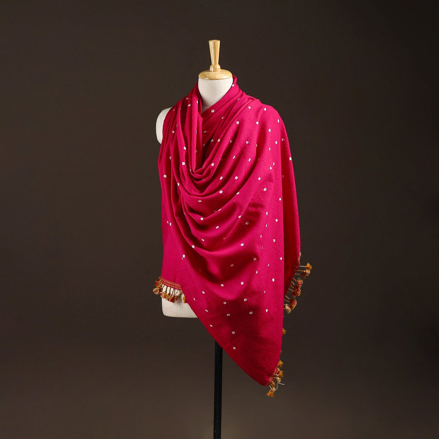 Kutch handwoven merino wool bandhani tie-dye shawl 87