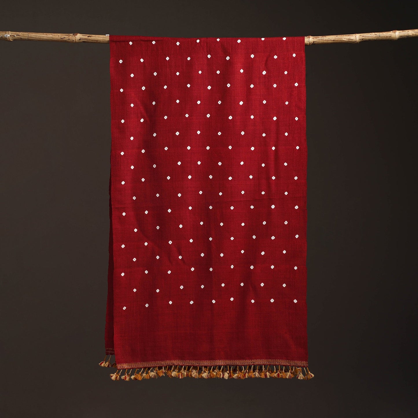 Kutch handwoven merino wool bandhani tie-dye stole 166
