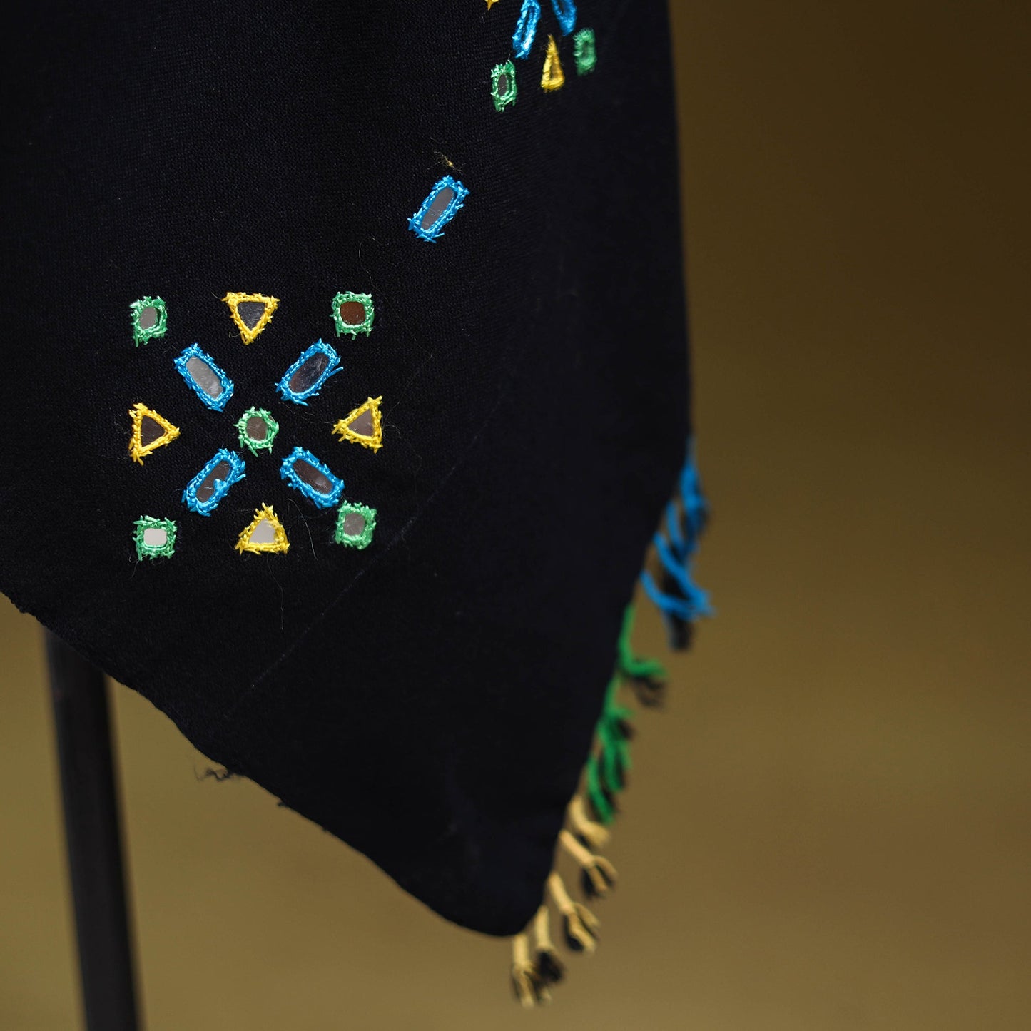 Kutch handwoven mirror work acrylic wool shawl 146