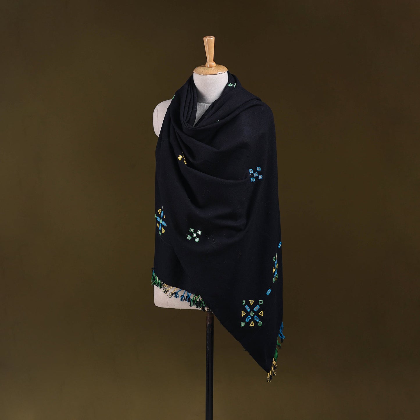 Kutch handwoven mirror work acrylic wool shawl 146