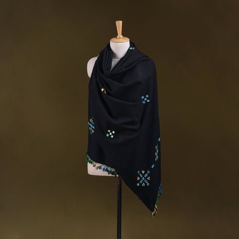 Kutch handwoven mirror work acrylic wool shawl 146