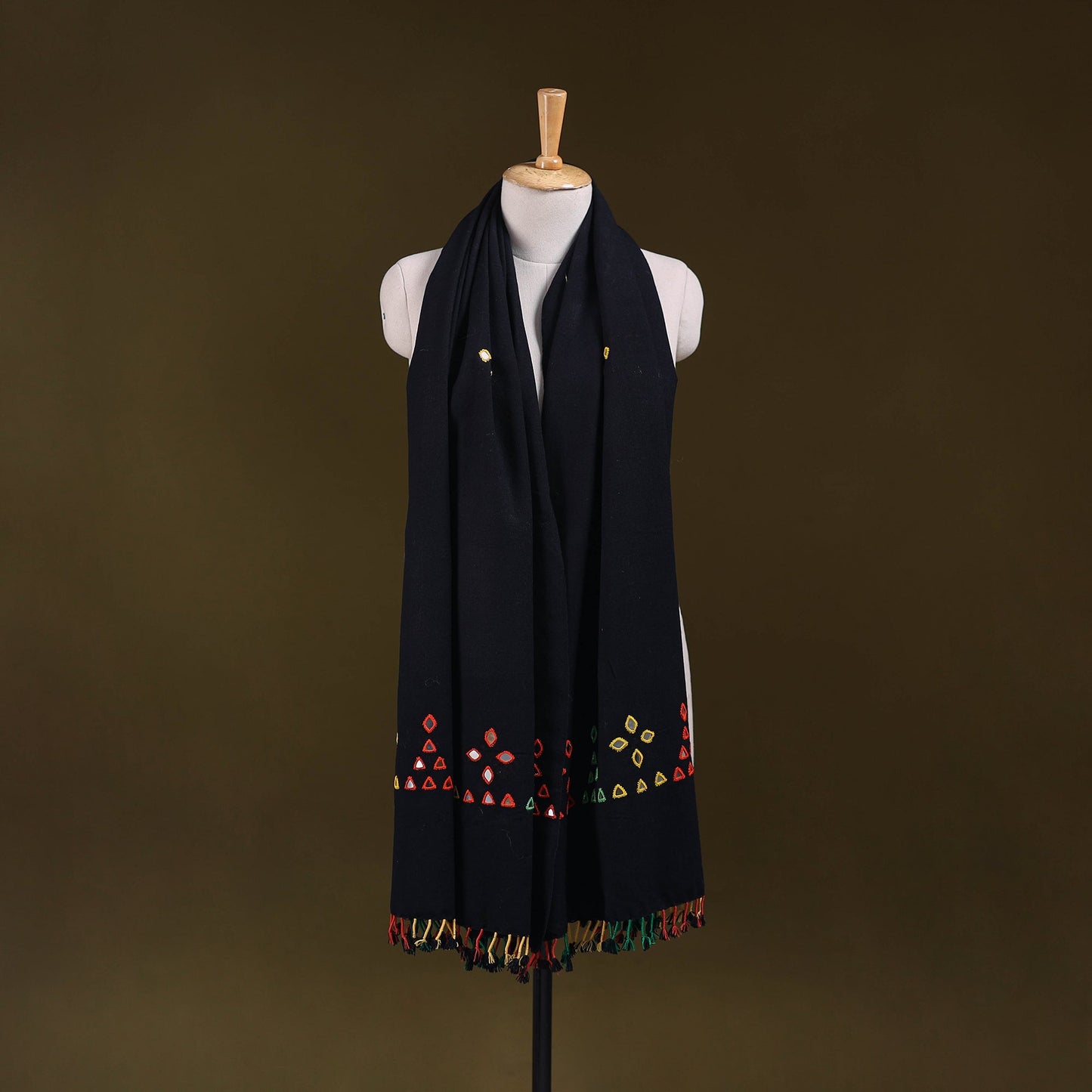 Kutch handwoven mirror work acrylic wool shawl 147