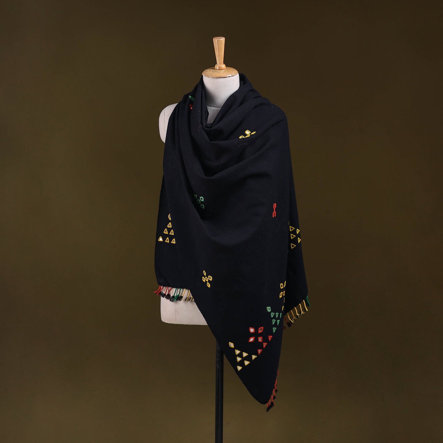 Kutch handwoven mirror work acrylic wool shawl 147