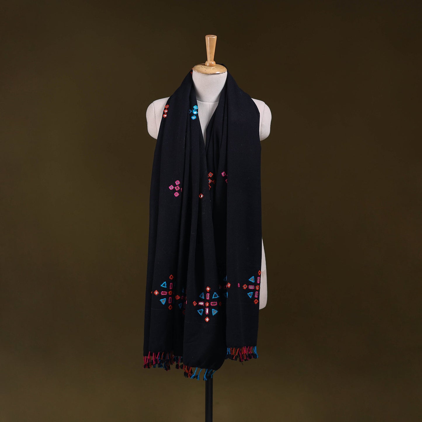 Kutch handwoven mirror work acrylic wool shawl 148