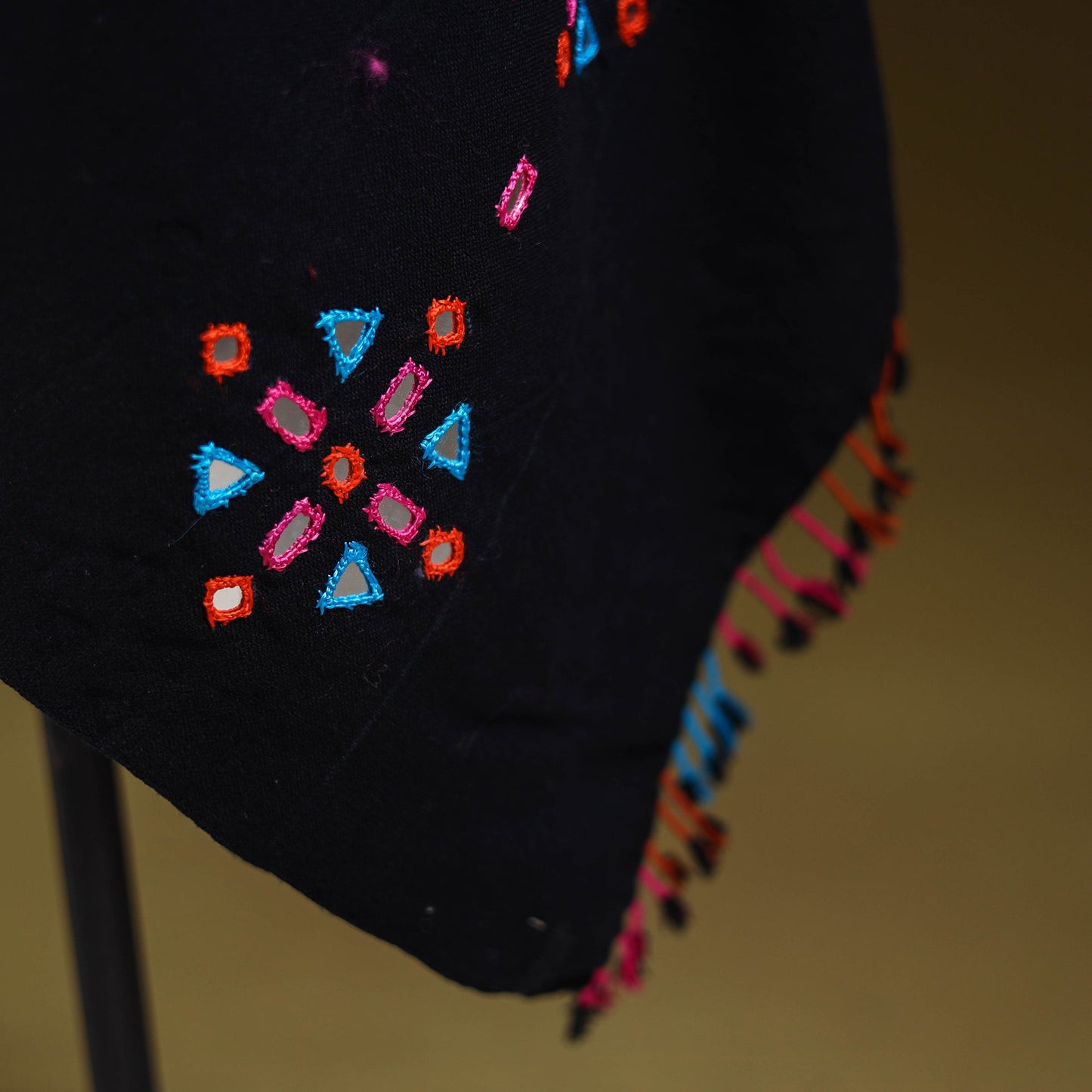 Kutch handwoven mirror work acrylic wool shawl 148