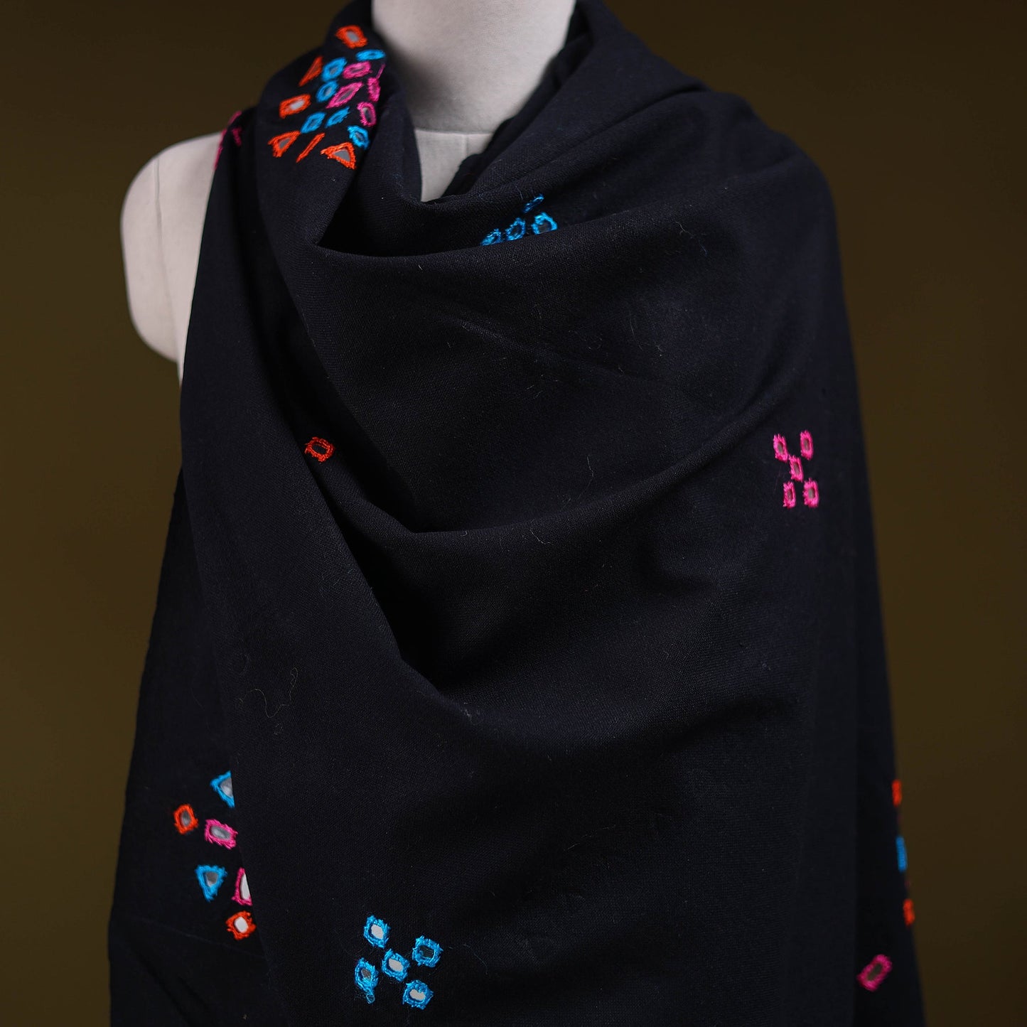 Kutch handwoven mirror work acrylic wool shawl 148