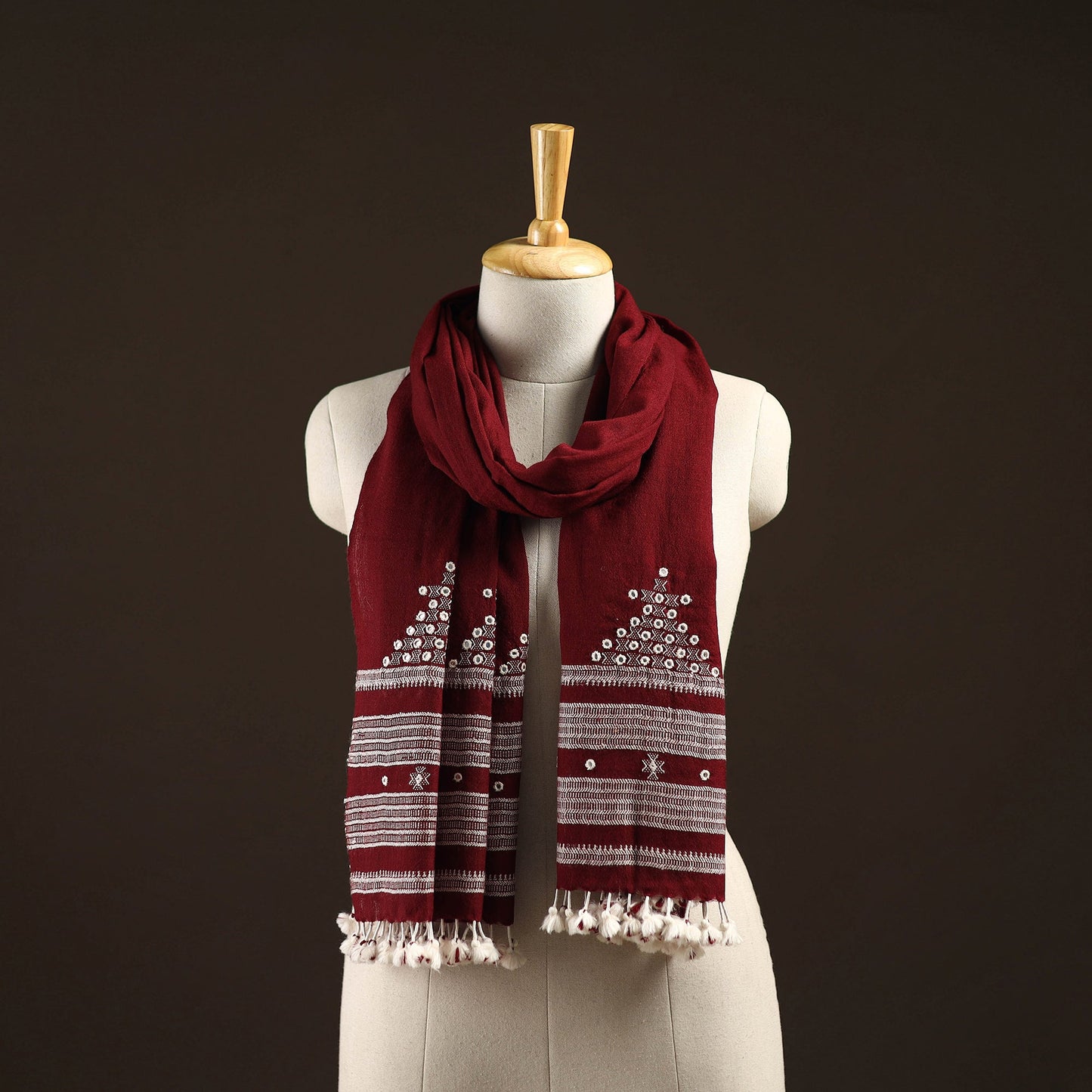 Kutch handwoven mirror work merino wool embroidered stole