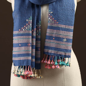 Kutch handwoven mirror work merino wool embroidered stole