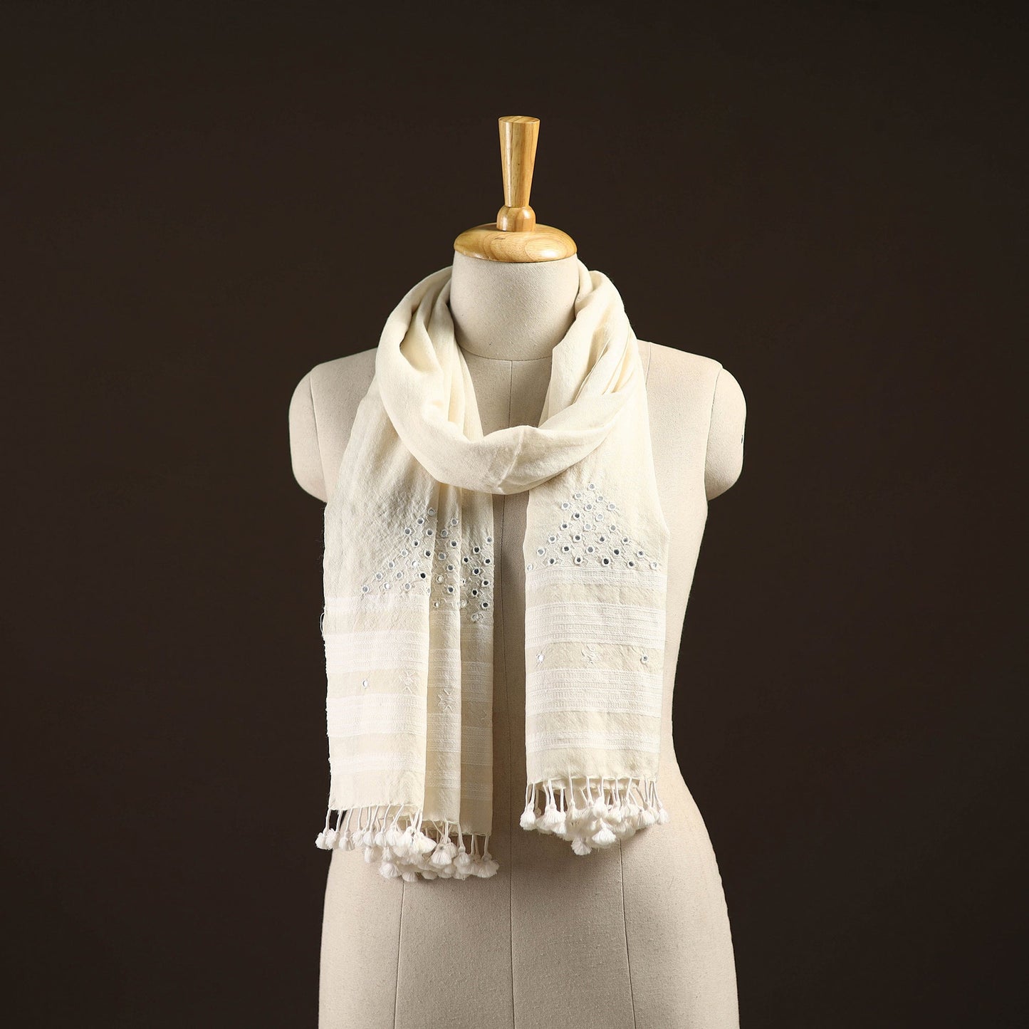 Kutch handwoven mirror work merino wool embroidered stole