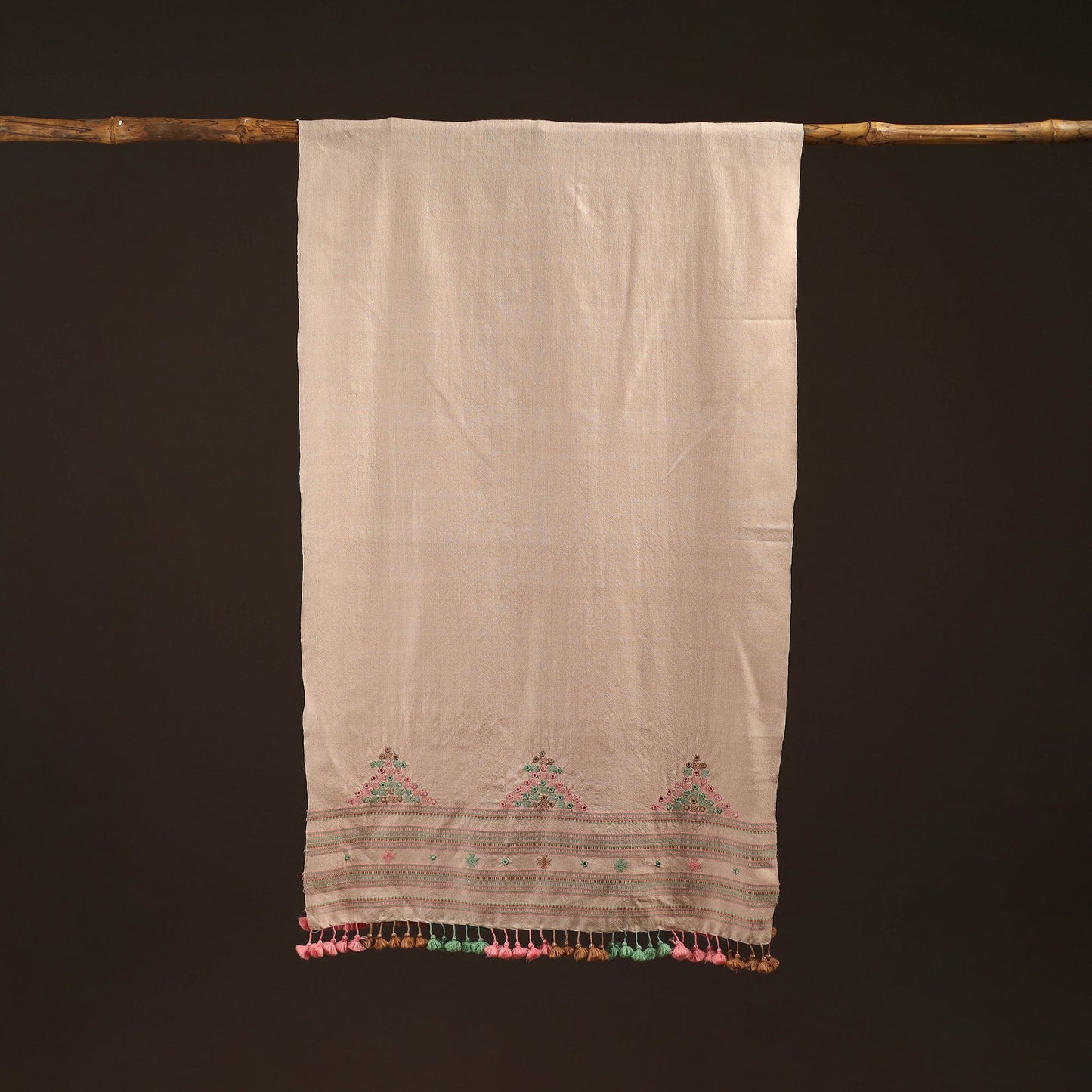 Kutch handwoven mirror work merino wool embroidered stole