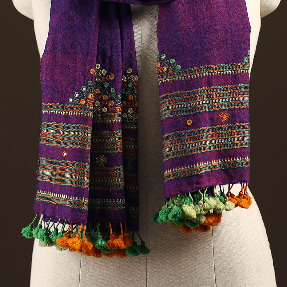 Kutch handwoven mirror work merino wool embroidered stole