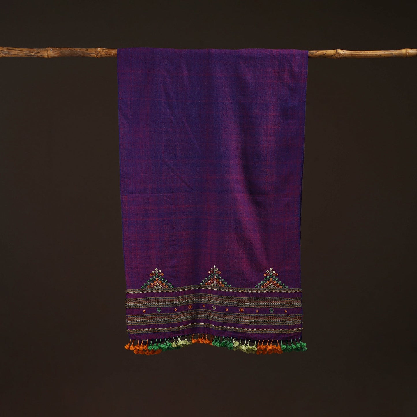 Kutch handwoven mirror work merino wool embroidered stole