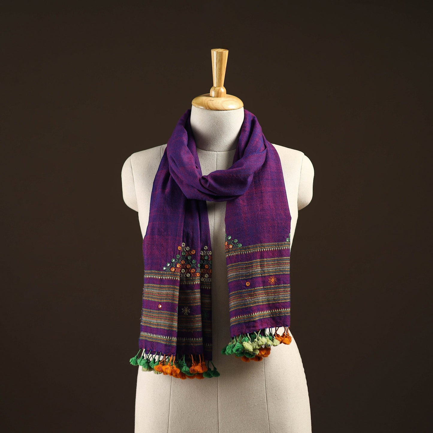 Kutch handwoven mirror work merino wool embroidered stole