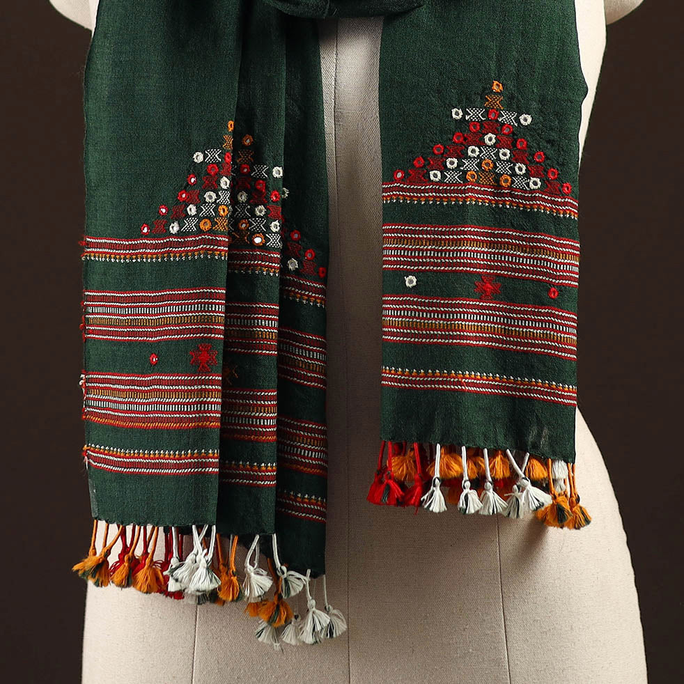 Kutch handwoven mirror work merino wool embroidered stole