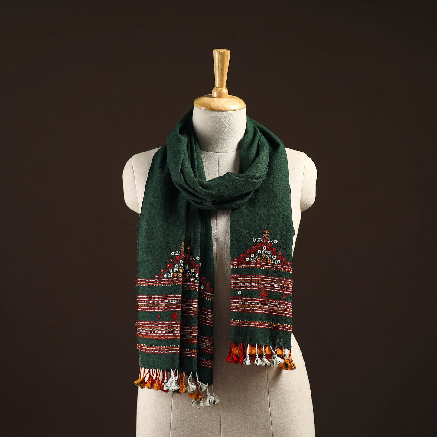 Kutch handwoven mirror work merino wool embroidered stole