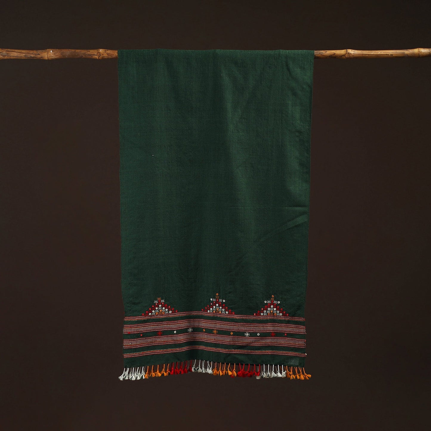 Kutch handwoven mirror work merino wool embroidered stole