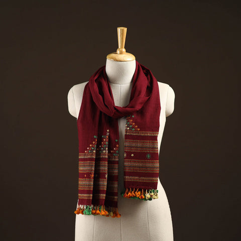 Kutch handwoven mirror work merino wool embroidered stole