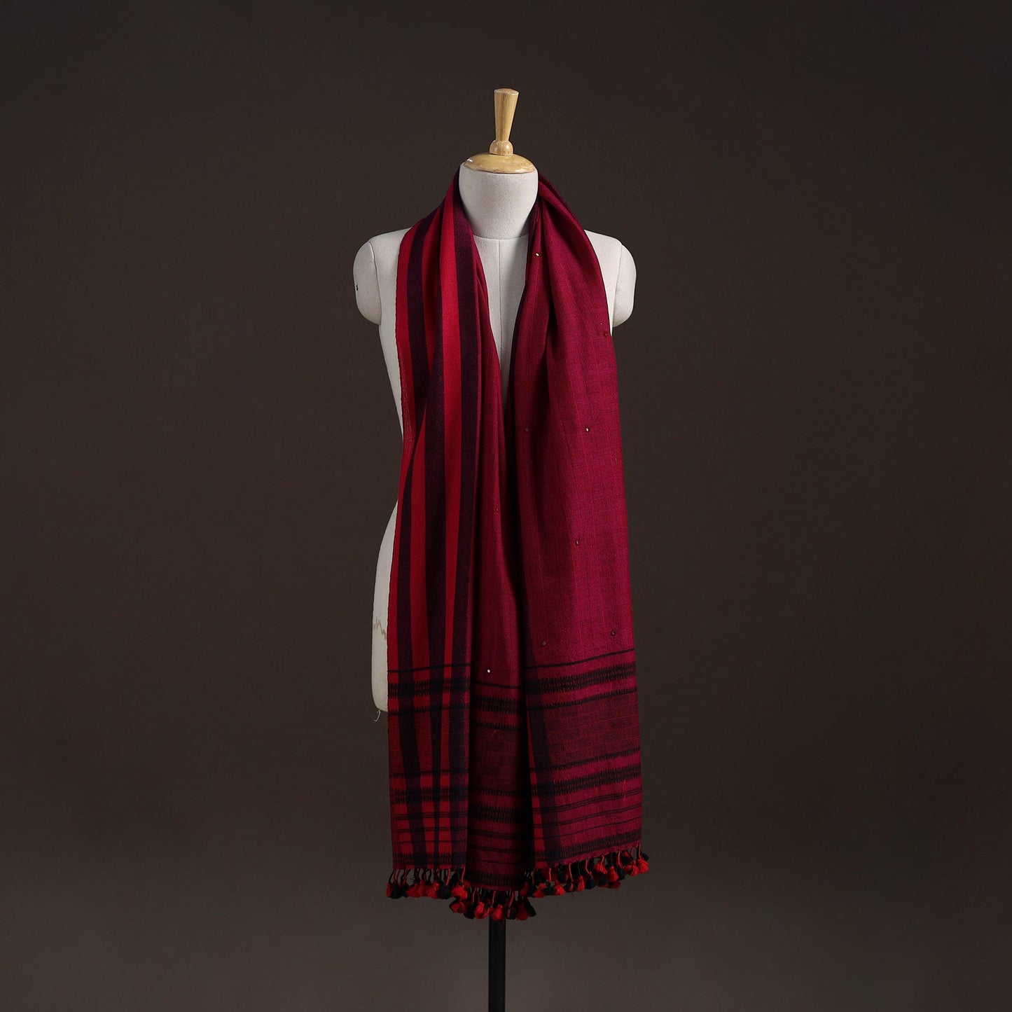 Kutch handwoven mirror work merino wool shawl 54