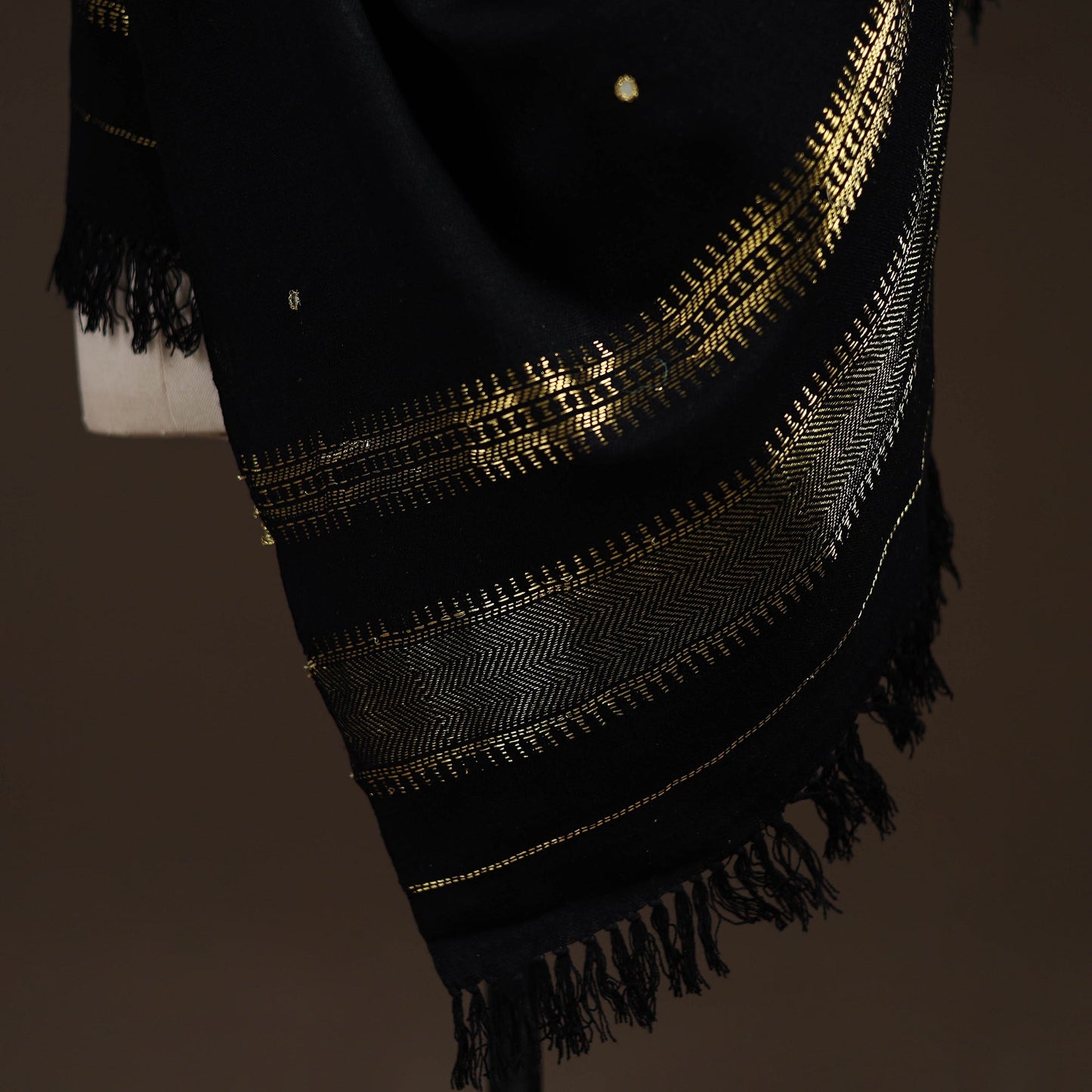 Kutch handwoven zari & mirror work acrylic wool shawl 24