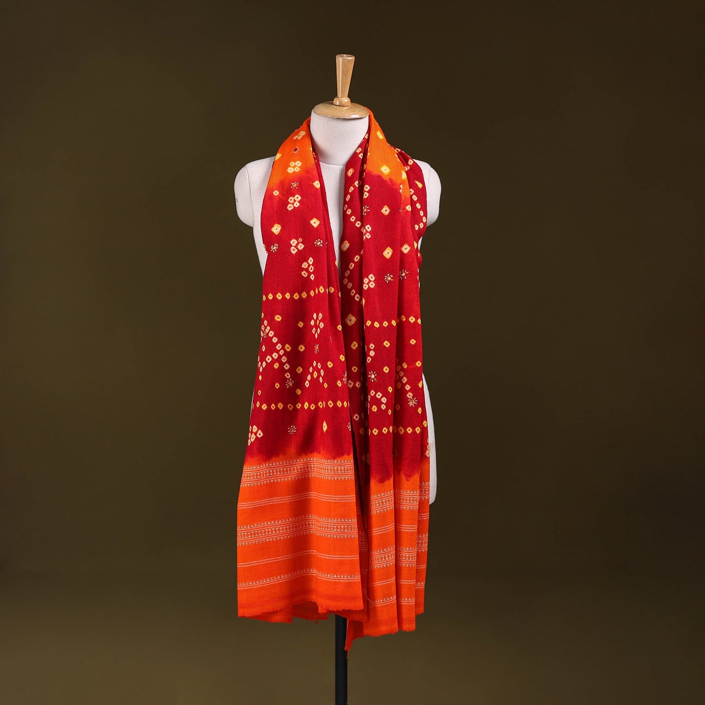 Kutch mirror work handwoven bandhani bagida merino wool