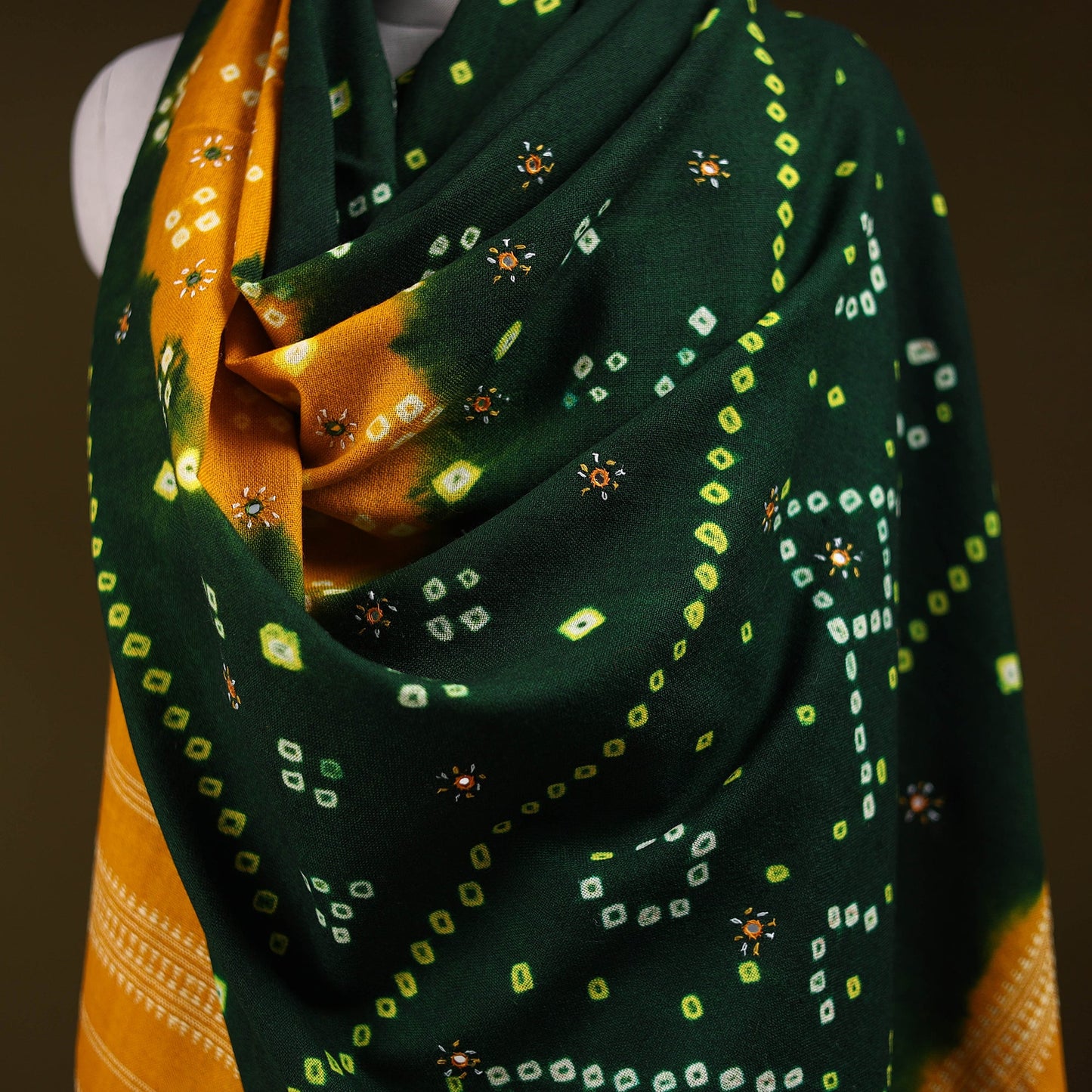 Kutch mirror work handwoven bandhani bagida merino wool