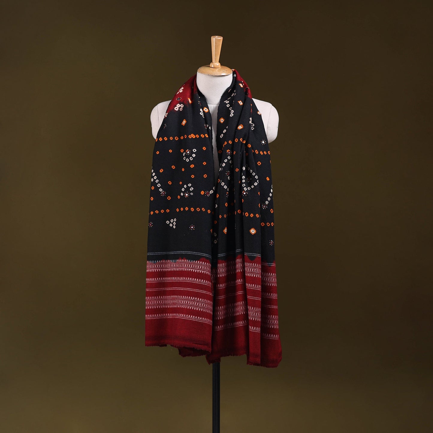 Kutch mirror work handwoven bandhani bagida merino wool