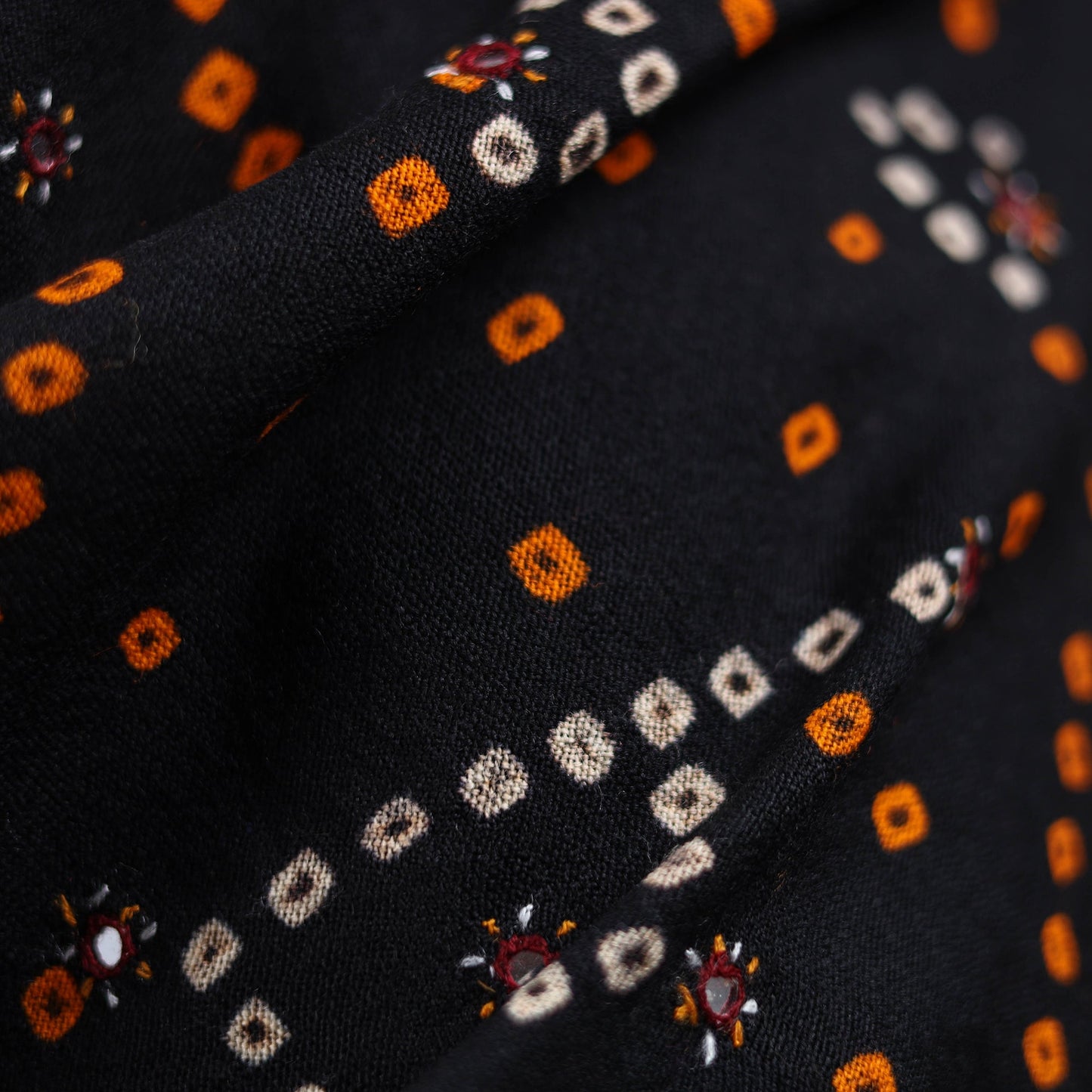 Kutch mirror work handwoven bandhani bagida merino wool