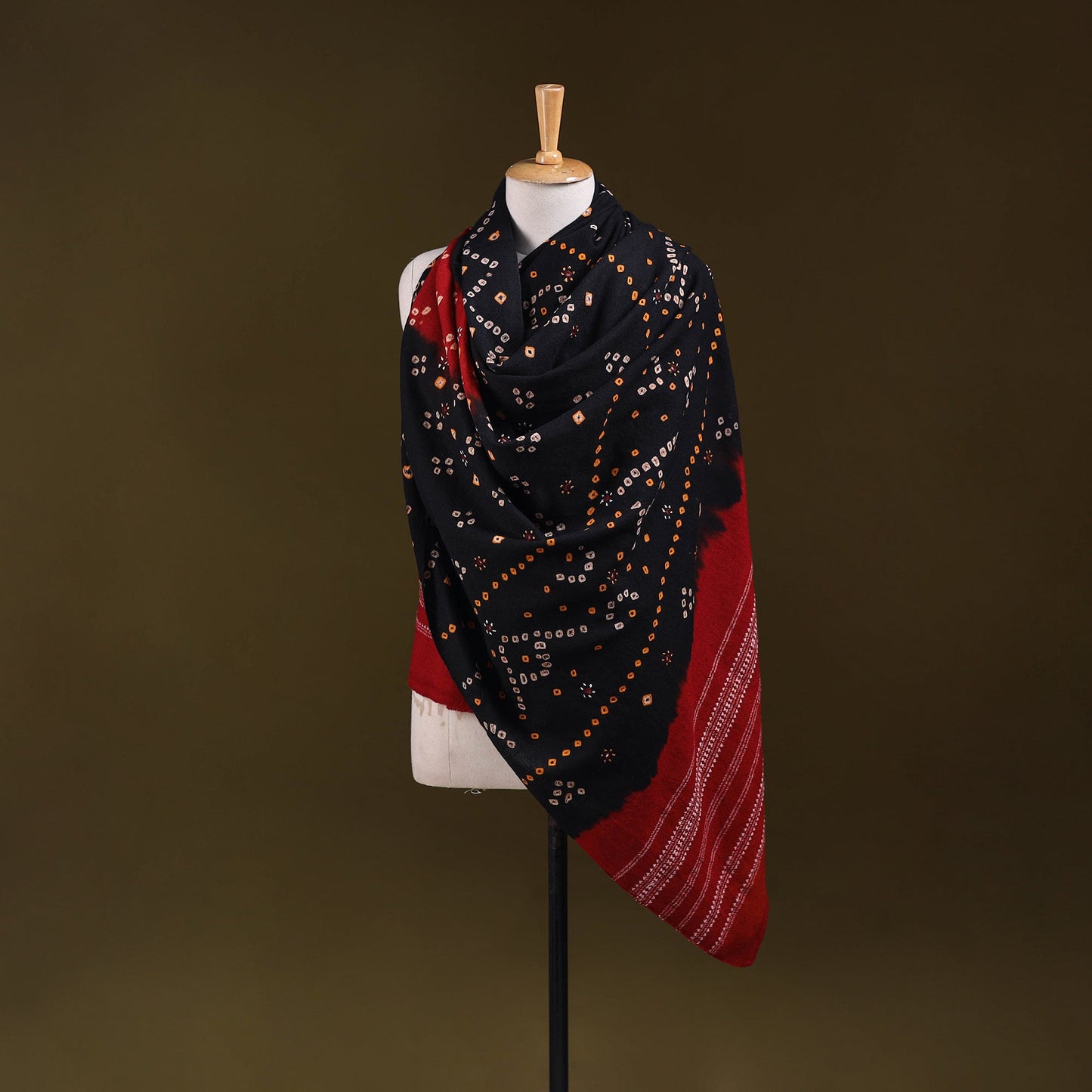 Kutch mirror work handwoven bandhani bagida merino wool