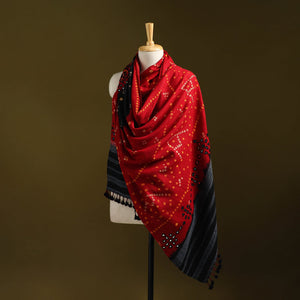 Kutch mirror work handwoven bandhani merino wool shawl 49