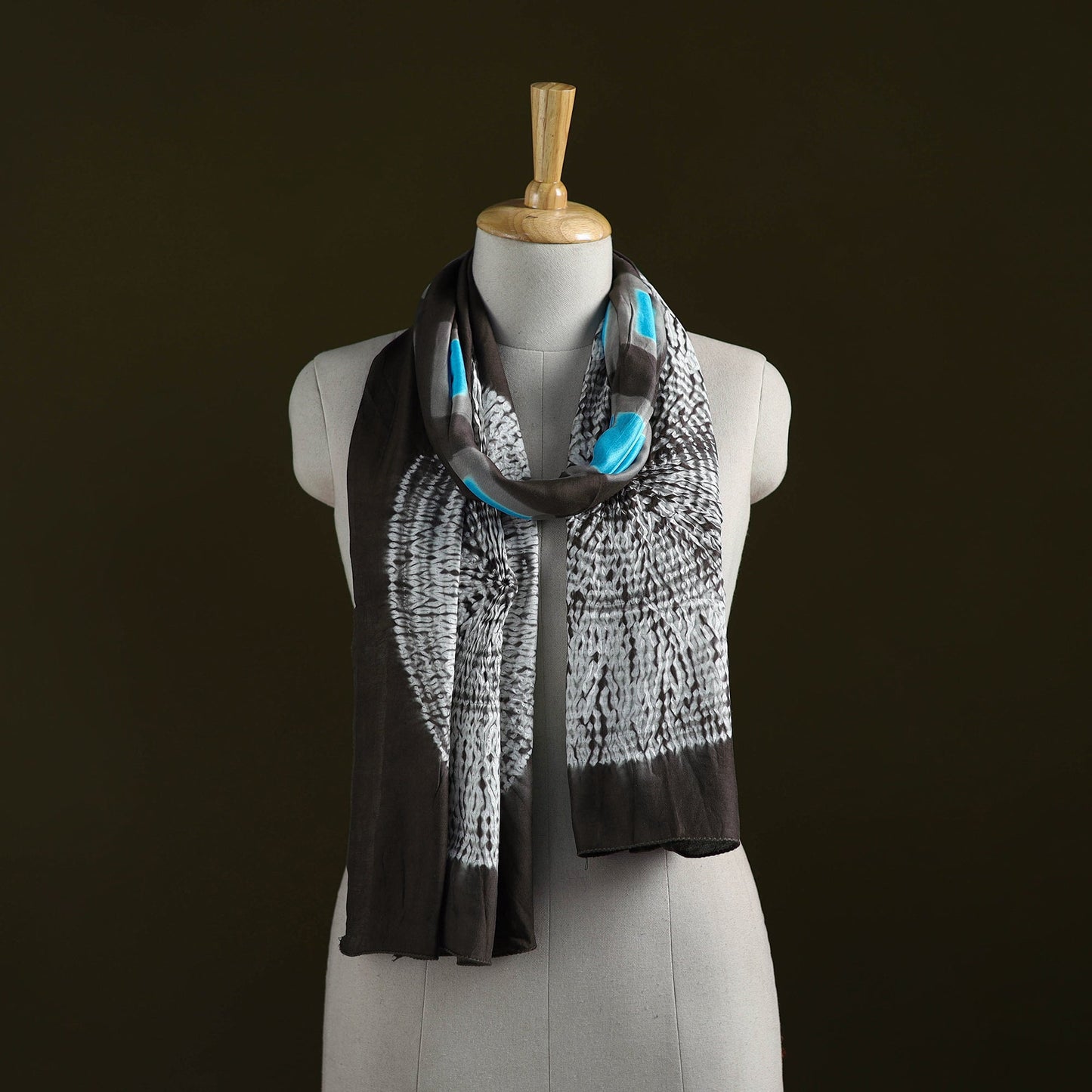 Kutch modal silk clamp dyed shibori stole 02 - handcrafted