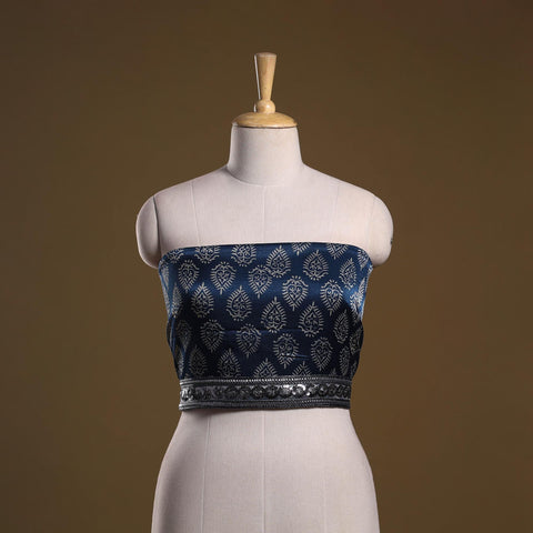 Kutch printed modal silk blouse piece with lace work 08